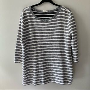 LOFT Outlet Lounge Blouse Shirt Size Large White Gray Stripes Cotton 3/4 Sleeve